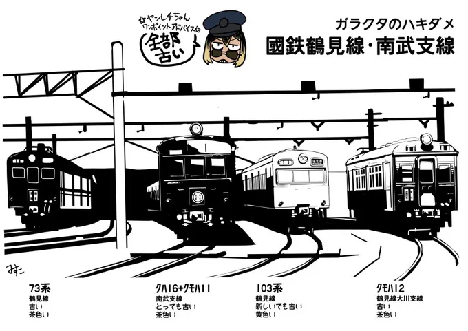 #古い電車を載っけろ  オンボロガタピシ電車とヤンレチちゃんをよろしく。