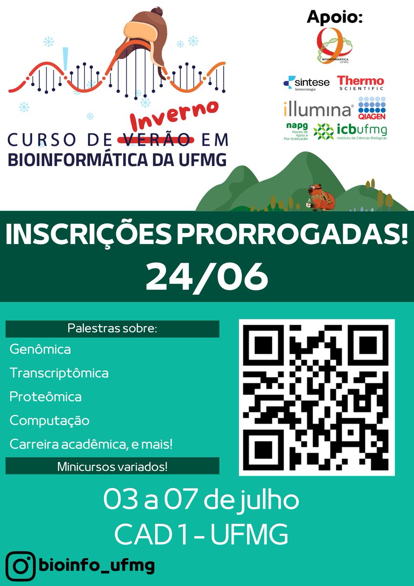 AB3C_oficial's tweet photo. As inscrições para o VII Curso de Verão em Bioinformática da UFMG foram prorrogadas
Mais detalhes acesse https://t.co/KBQTjMK8Mv.
Lembramos ainda que as inscrições para a seleção de monitores também estão abertas até o dia 20/06.
#AB3CInforma https://t.co/FnkE8vOC85