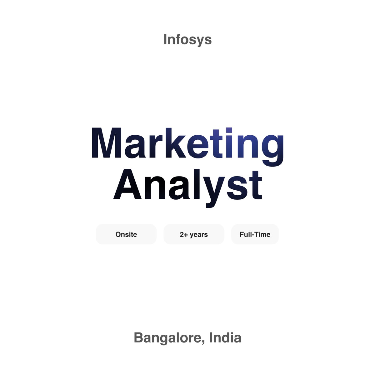 JOB ALERT 🚨

Ready to take your marketing career to new heights?✈️ Join @Infosys as a Marketing Analyst and unleash your creativity to drive business success.🌍✨

Apply Here: app.prospeer.ai/jobs/curated/

#JobOpening #InfosysCareers #NowHiring #JobAlert #MarketingAnalyst
