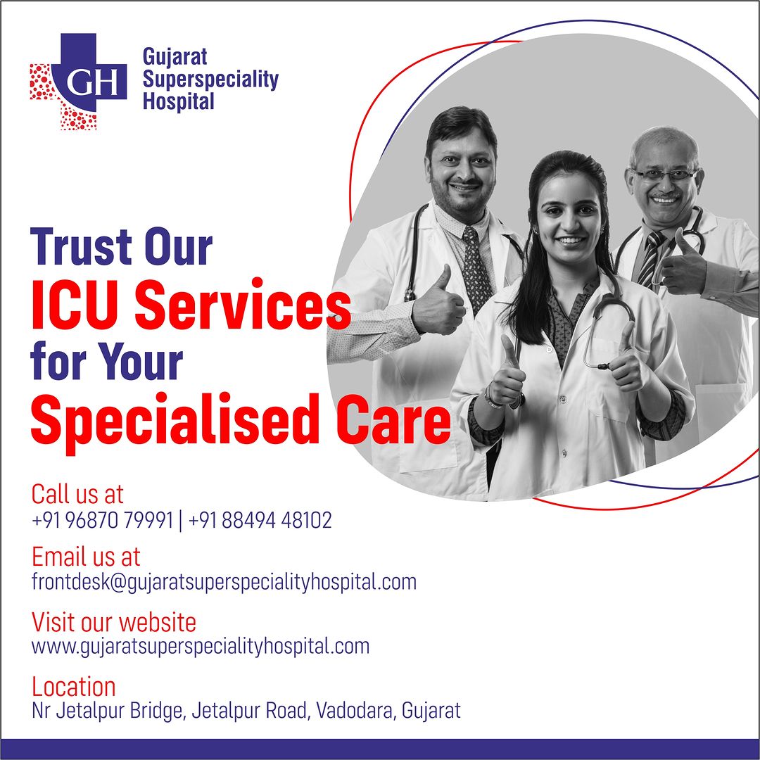 The ICU at Gujarat Superspeciality Hospital provides intensive monitoring and specialised treatments for patients with severe medical conditions.