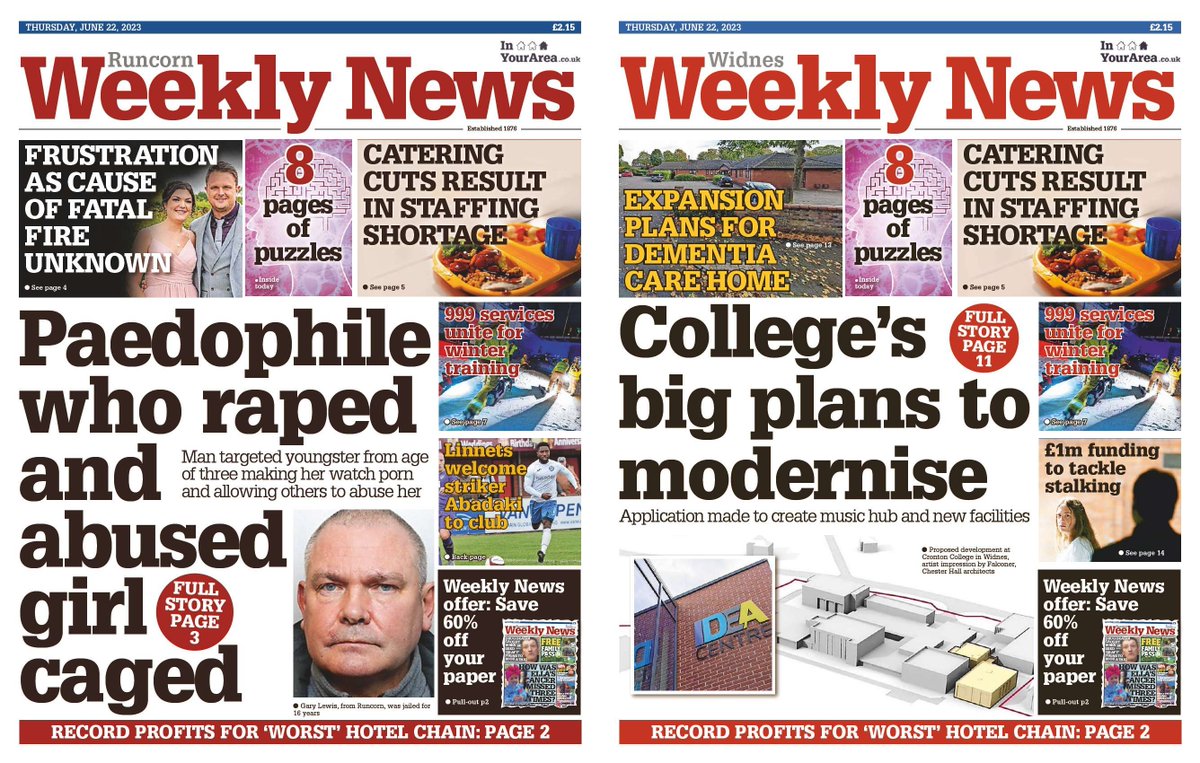 This week's editions of #Runcorn and #Widnes Weekly News are out TODAY! Pick up your copy for stories from your area.