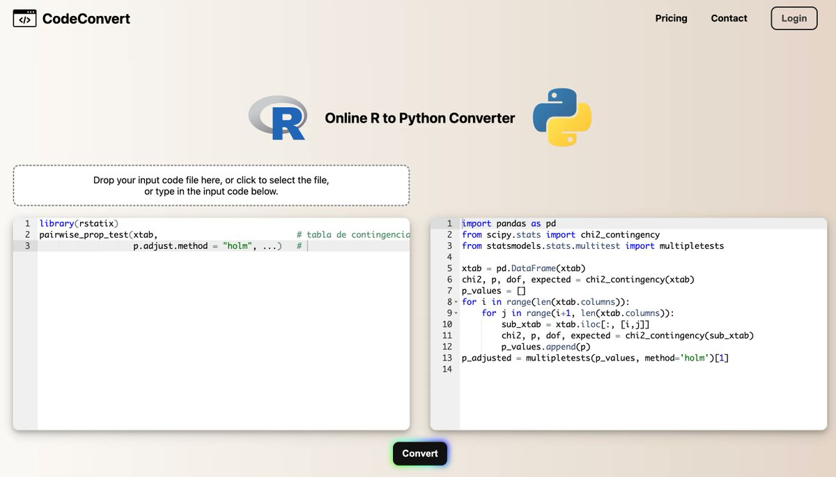 RosanaFerrero's tweet image. 🤖 codeconvert AI: Convierte gratis tu código #RStats a #Python (o viceversa) 
🚀 ¡Con un solo clic!
Amplia variedad de lenguajes de programación, incluyendo C++, Java, Ruby y más 
buff.ly/3XeD4iV 
#AITools #programming #code
