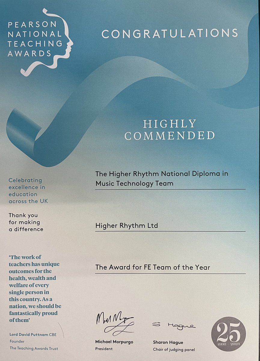 Higher Rhythm MUSIC | MEDIA | OPPORTUNITY (@higher_rhythm) on Twitter photo Fabulous news that our Music Diploma Further Education team have been highly commended after being nominated in the <a href="/TeachingAwards/">The Pearson National Teaching Awards</a> 2023
👉🏽 higherrhythm.co.uk/courses/nation… Fabulous news that our Music Diploma Further Education team have been highly commended after being nominated in the <a href="/TeachingAwards/">The Pearson National Teaching Awards</a> 2023
👉🏽 higherrhythm.co.uk/courses/nation…