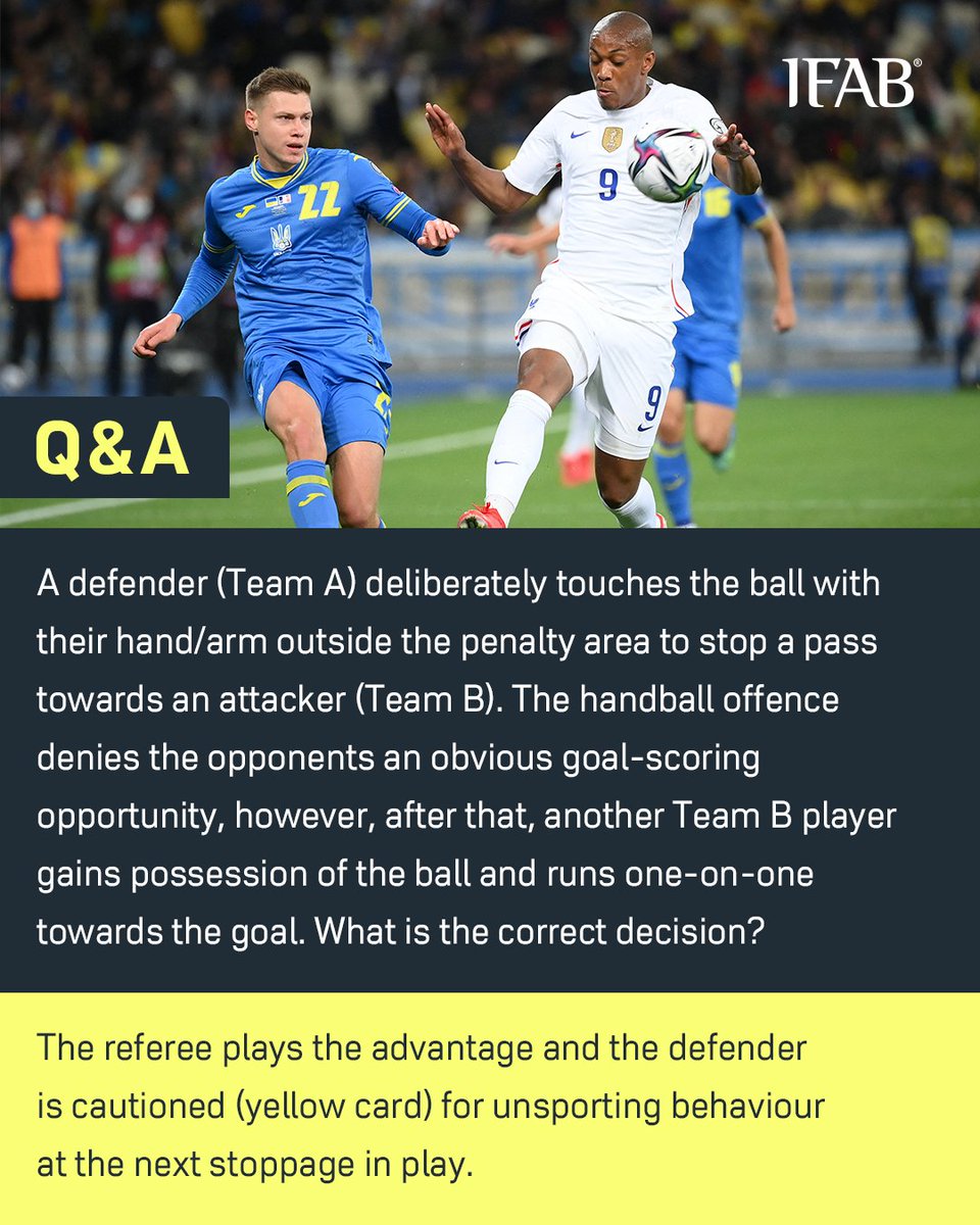 The IFAB on Twitter "A defender (Team A) deliberately touches the ball