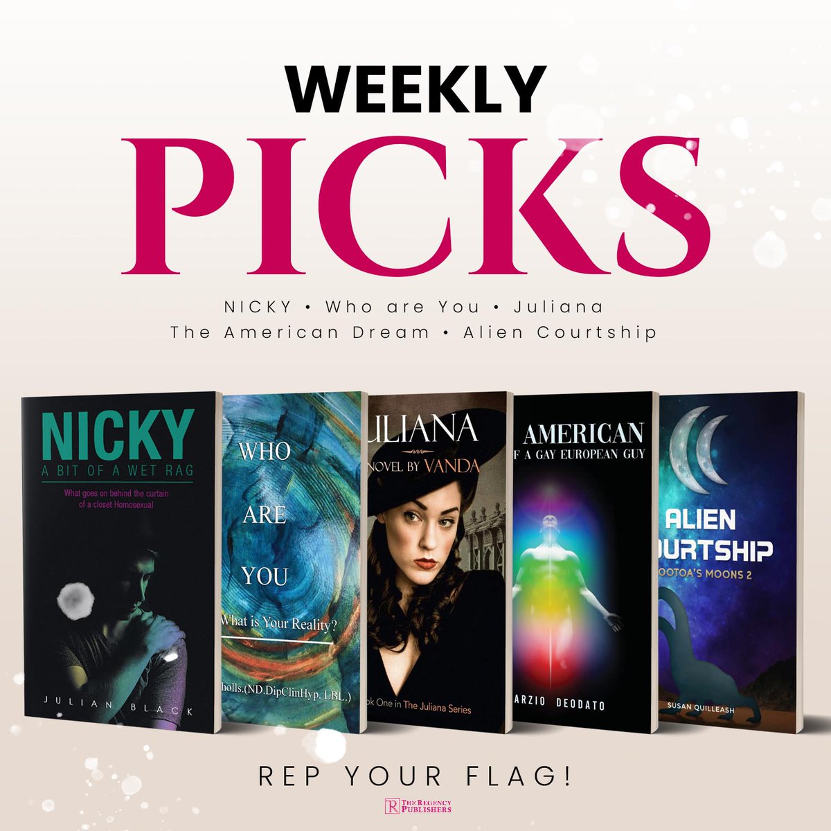 For this Colorful Month, Celebrate Pride by checking out these books on Amazon.

bit.ly/3oYMEJS
bit.ly/3p0pT8y
bit.ly/42L2Kow
amzn.to/3NCNIg7
bit.ly/43IM9D6

#TheRegencyPublishers #WeeklyPicks #PrideMonth #Books #Reading #RaiseYourFlag