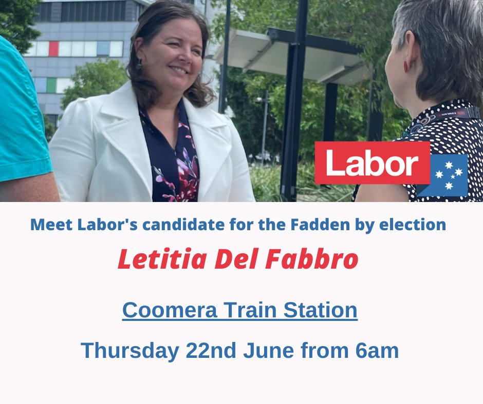 letitia_df's tweet photo. I'll be at Coomera train station tomorrow morning Thursday 22nd June from 6am.

If you see me stop for a chat!

#auspol #faddenvotes #letitia4fadden #labor4fadden https://t.co/FL5PpfO8IB