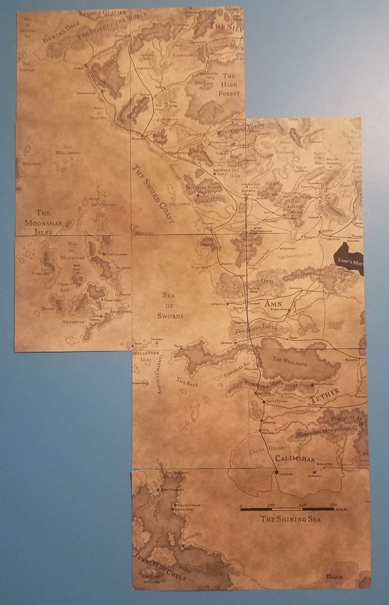 @roguecaliber Work in progress Faerun wall map that will be about 12ft x 7ft when done. Sliced into square tiles,  given some parchment effects, then printed and mounted on 6.5' canvas boards.