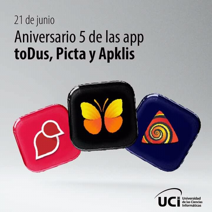 ¡Muchas felicidades! 
Las plicaciones #toDus_Cuba, #pictacuba y #APKlis_Cu hoy están de celebración! Cinco años de compromiso, innovación y creatividad, aportando a la soberanía tecnológica de #Cuba. 🇨🇺 
#CubaPorLaTransformaciónDigital
<a href="/universidad_uci/">Universidad de las Ciencias Informáticas</a>