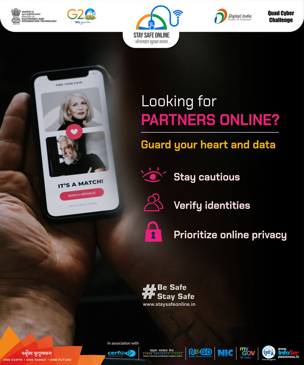 Beware of #OnlineDating platforms 
#staysafeonline #cybersecurity #g20india #g20dewg #g20org #g20summit #besafe #staysafe #ssoindia #meity #mygovindia #india #QUAD #Quad2023 #QuadCyberCampaign