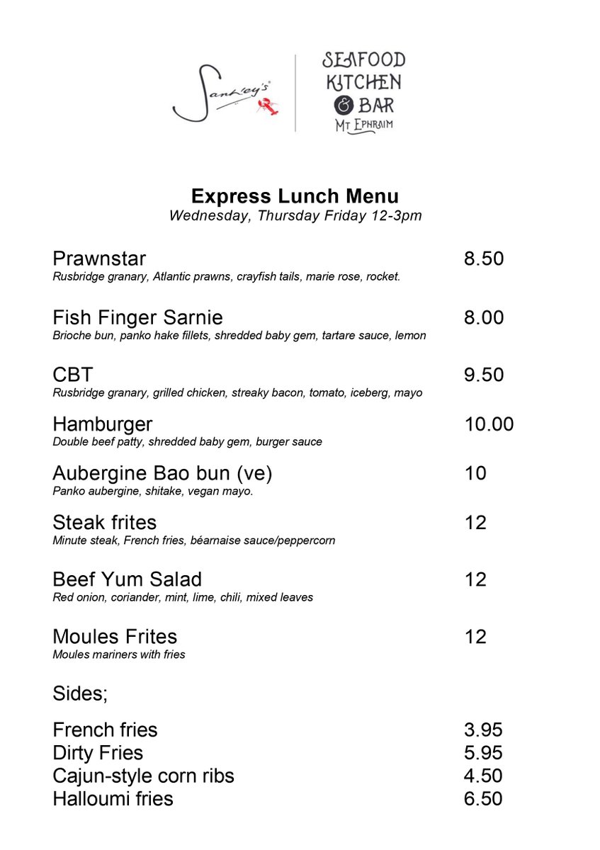 Your midday break just got tastier with our Express Lunch Menu! 🥪 Available at Mount Ephraim from 12-3pm, Wed-Fri, our amazing meals include the fish finger sarnie, aubergine bao bun, beef yum salad, moules frites, and more 😋

#lunchmenu #lunchinspo #tunbridgewells #quicklunch