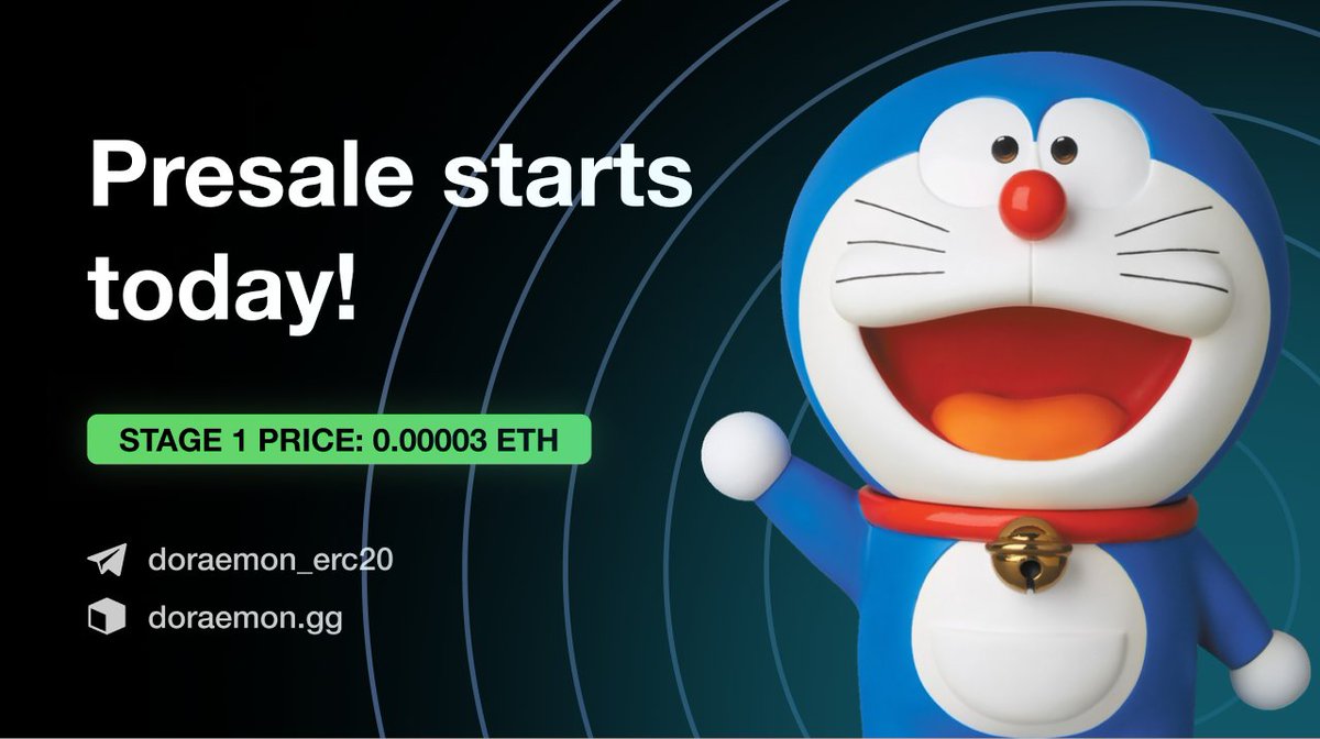 ⭐️ Hello everyone ! 🍪 #Dora PRE-SALE START TODAY ! 📌There are 6 hours left before the opening of the pre-sale of the 1 stage. 💲Don't miss out the Stage 1 . You'll never have another chance at this price level. ⚠️ How to buy? Go to doraemon.gg/dapp #presale #eth