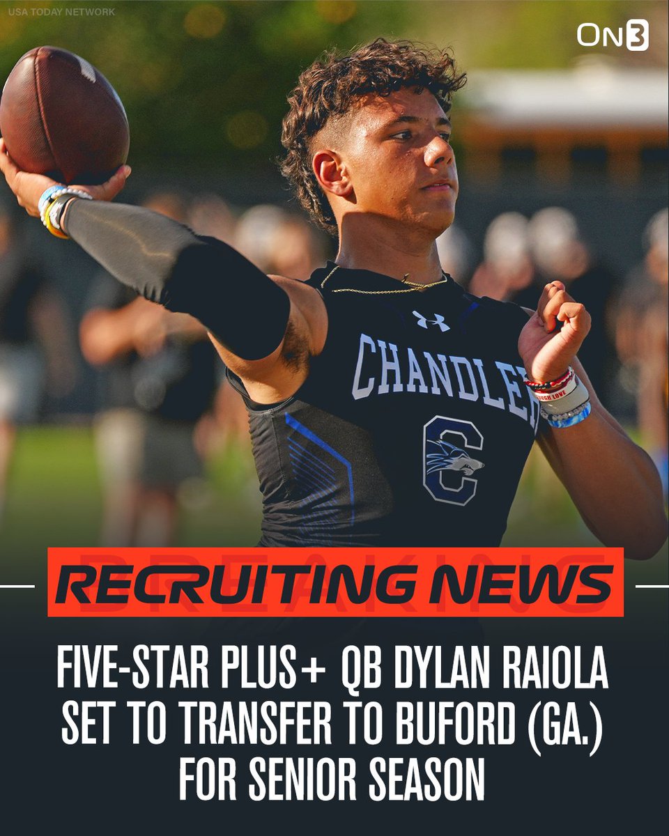 Five-Star Plus+ QB and Georgia commit Dylan Raiola will transfer to Buford (Ga.) for his senior season.

More from @ChadSimmons_: on3.com/college/georgi…