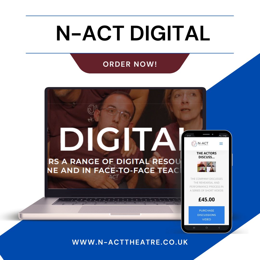 We have a range of digital resources for educational purposes - these include performance footage,  warm up games & more.

Teachers can access them easily for our website - and there are also discounts available.

n-acttheatre.co.uk/n-act-digital/
#MentalHealth #AntigangCrime