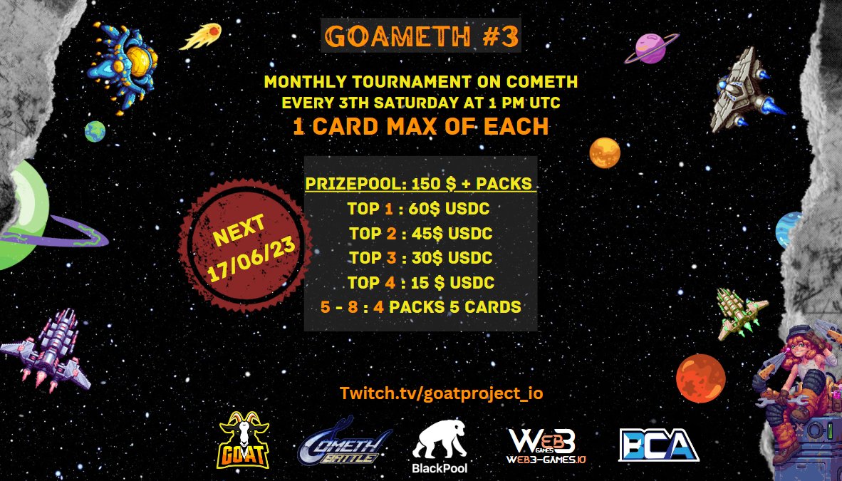 We are Very happy with our third edition of the <a href="/Cometh/">Cometh</a> Tournament, Goameth.  Big Congrats to <a href="/PikatzuPH/">Pikatzu.xyz⚡️</a>  for the 1st place and Big up to <a href="/Wizertodiq/">Wizertod</a>  (2nd) and our two players @jayhuangxg0at  and <a href="/JoffJeffz/">JoffJeffz</a> for finishing top 3 and 4.
