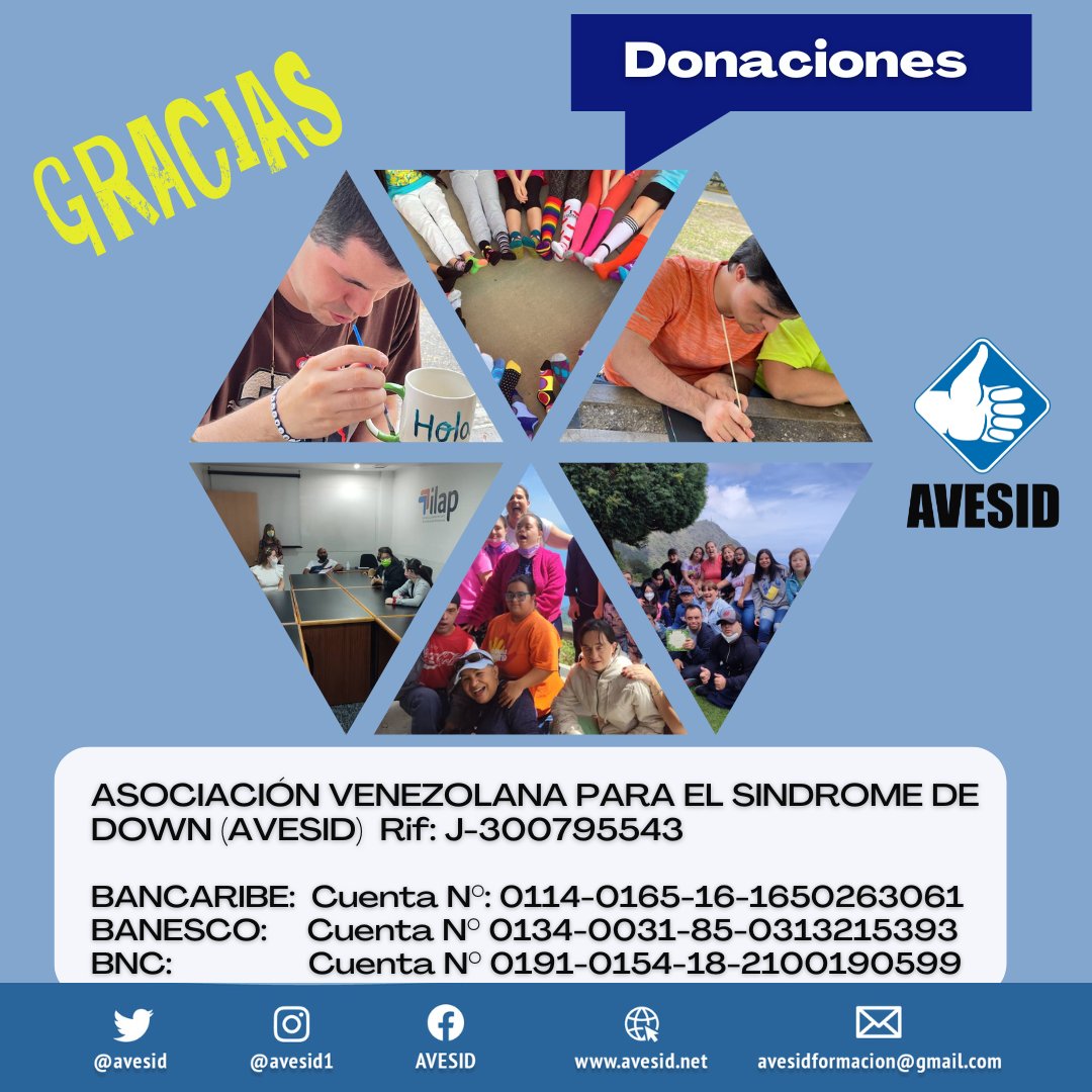 josegrasso's tweet photo. Con tu donación, brindas el apoyo que requieren las personas con síndrome de Down y cualquier discapacidad cognitiva de bajos recursos, ¡Dales tu mano amiga! @avesid https://t.co/B4Pi3OXu28