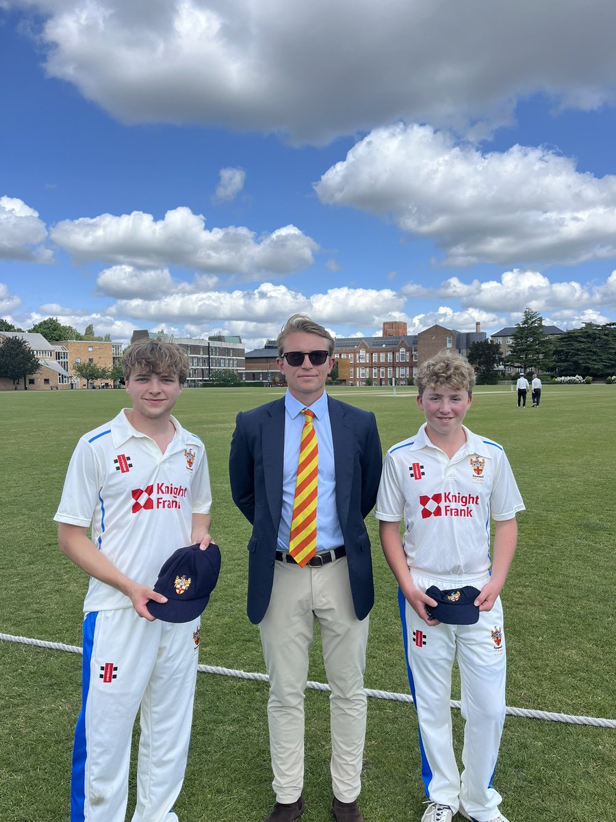 LeysCricket's tweet photo. Congratulations to Will and Freddie who are presented their Baggy Blue Cap by @OldLeysian Andrew Gale 🏏😍 https://t.co/53uLN0V7Ym
