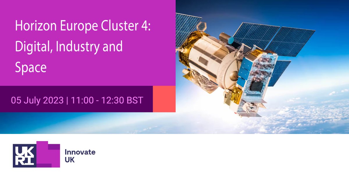 Find partners to form international collaborations and strategic partnerships at our webinar: #HorizonEurope #Cluster4: #Digital, #Industry and #Space on 📆5 July 2023 ⏰ 11 AM - 12:30 PM BST📍Online
Register today! bit.ly/42PwnVm
@KTNUK  <a href="/HorizonEU/">Horizon Europe 🇪🇺</a> <a href="/INDUSTRY_NCP_UK/">Horizon Europe UK National Contact Point: Industry</a>