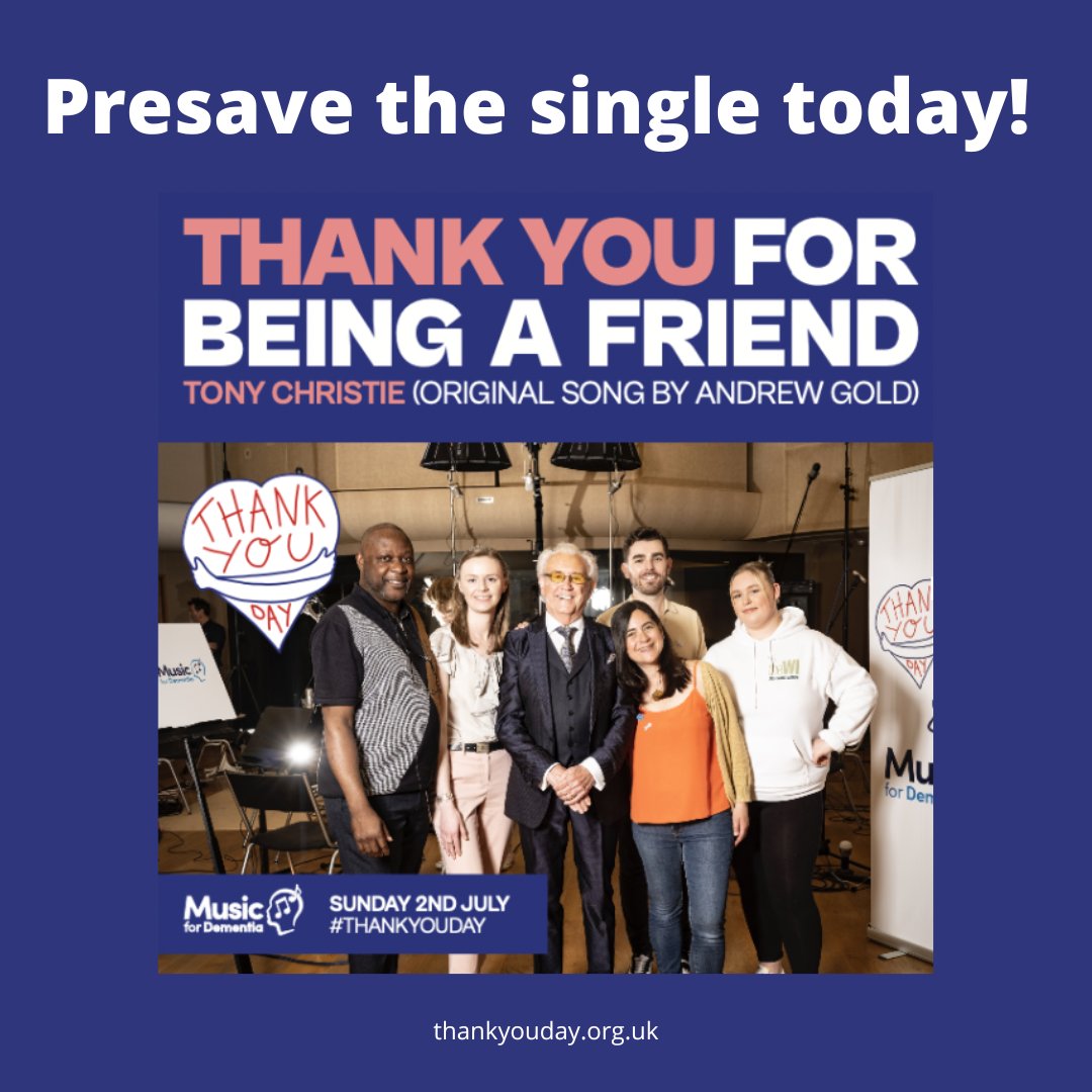 Ahead of the release of 'Thank You For Being A Friend', you can now pre-save the single in whatever platform you usually stream music from! 🎉 Click here to add 👉 tonychristie.lnk.to/TYFBAF @MusicforDemUK @TheTonyChristie #WorldMusicDay