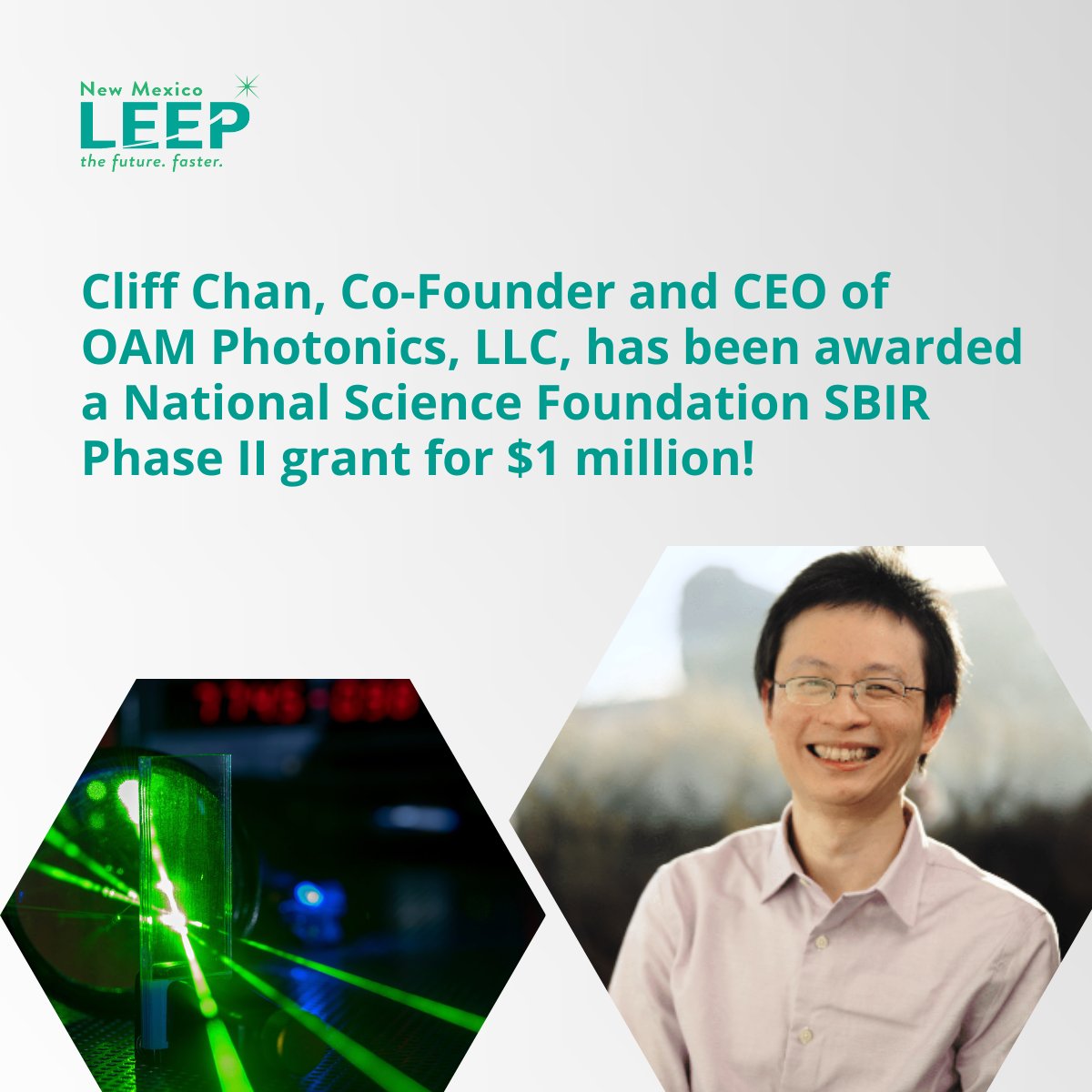 nmleep's tweet photo. We are thrilled to announce that OAM Photonics, a New Mexico LEEP company, has been awarded a prestigious $1 million grant from the National Science Foundation (NSF) as part of their Small Business Innovation Research (SBIR) Phase II program. 🎉

https://t.co/iEIR3Srgcs https://t.co/utyRLjoAS0