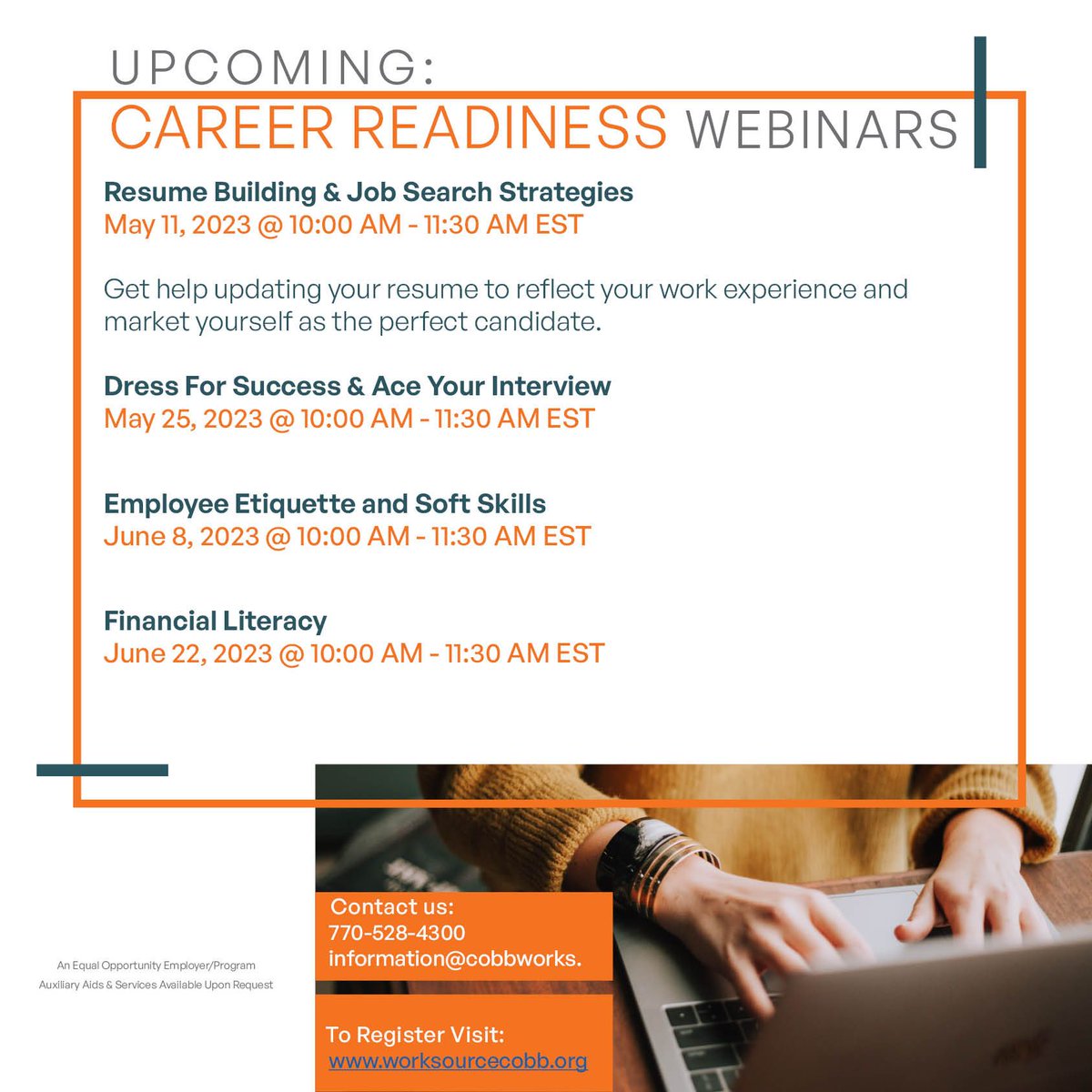 Unlock Your Career Potential: Join Our Upcoming Career Readiness Workshops for Expert Tips on Job Search, Resume Writing, Interview Skills, and Networking. Secure Your Future Success Today! 

#careerreadiness #workshops #cobbworks