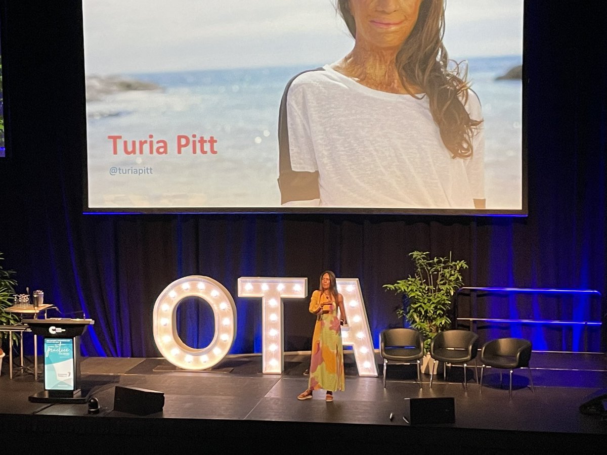Key note speakers at the 30th National Occupational Therapy Conference included the personal story using OT with the amazing @TuriaPitt who shared her story as a burns survivor #otaus2023 #burncare #burns #Burnsoccupationaltherapy
