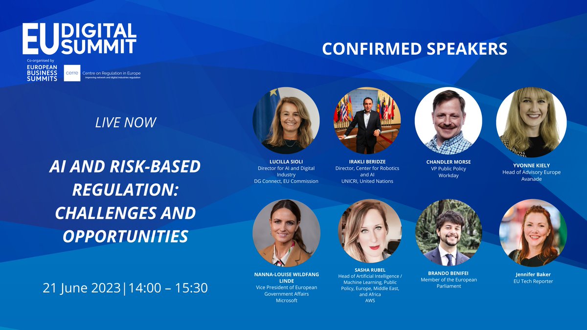 European Business Summits (@ebsummiteurope) on Twitter photo π¨ LIVE NOW at #EUDS2023 π¨
π£ "#AI and Risk-Based Regulation: Challenges and Opportunities"
π£οΈ With <a href="/DigitalEU/">Digital EU πͺπΊ</a> <a href="/LucillaSioli/">lucilla sioli</a>, <a href="/UNICRI/">UNICRI</a> <a href="/Irakli_UN/">Irakli Beridze, Head AI, UNICRI, United Nations</a>, <a href="/Workday/">Workday</a> <a href="/ChandlerMorse/">ChandlerMorse</a>, <a href="/Avanade/">Avanade</a> Yvonne Kiely, <a href="/MicrosoftEU/">Microsoft European Affairs</a> <a href="/nannalinde/">Nanna-Louise Linde</a>, <a href="/awscloud/">Amazon Web Services</a> <a href="/SashaRubel/">Sasha Rubel</a>, <a href="/brandobenifei/">Brando Benifei</a> & <a href="/BrusselsGeek/">Jen Baker</a> π¨ LIVE NOW at #EUDS2023 π¨
π£ "#AI and Risk-Based Regulation: Challenges and Opportunities"
π£οΈ With <a href="/DigitalEU/">Digital EU πͺπΊ</a> <a href="/LucillaSioli/">lucilla sioli</a>, <a href="/UNICRI/">UNICRI</a> <a href="/Irakli_UN/">Irakli Beridze, Head AI, UNICRI, United Nations</a>, <a href="/Workday/">Workday</a> <a href="/ChandlerMorse/">ChandlerMorse</a>, <a href="/Avanade/">Avanade</a> Yvonne Kiely, <a href="/MicrosoftEU/">Microsoft European Affairs</a> <a href="/nannalinde/">Nanna-Louise Linde</a>, <a href="/awscloud/">Amazon Web Services</a> <a href="/SashaRubel/">Sasha Rubel</a>, <a href="/brandobenifei/">Brando Benifei</a> & <a href="/BrusselsGeek/">Jen Baker</a>