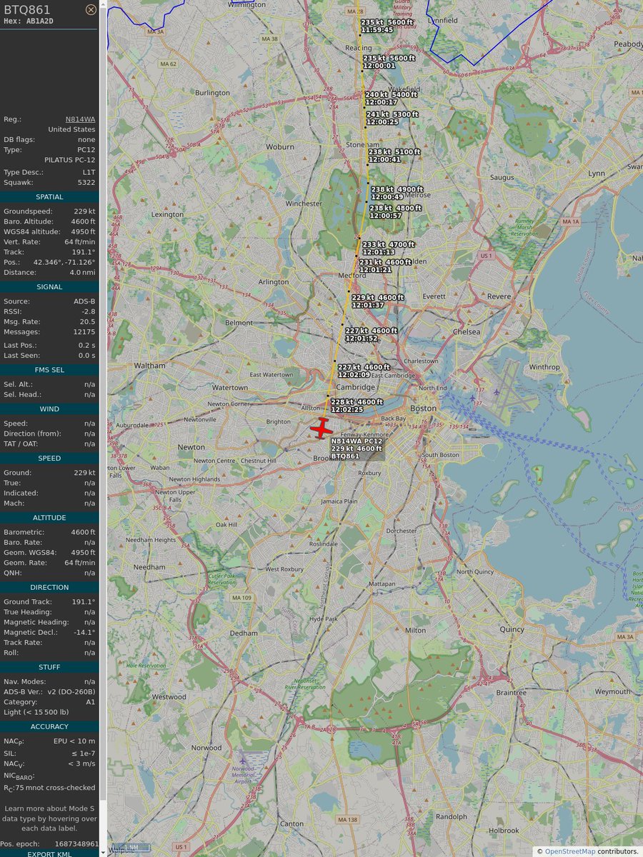 ICAO: #AB1A2D
Flt: #BTQ861 #BoutiqueAir #MSS-#BOS
First seen: 2023/06/21 08:01:18
Min Alt: 4600 ft MSL
Min Dist: 0.41 mi

#planefence #adsb - planefence.com/medford
globe.adsbexchange.com/?icao=ab1a2d