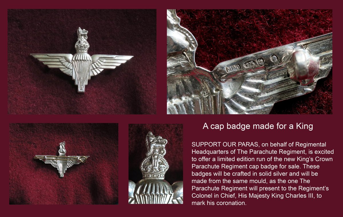 A cap badge made for a King
SUPPORT OUR PARAS, on behalf of Regimental Headquarters of The Parachute Regiment, is excited to offer a limited edition run of the new King’s Crown Parachute Regiment cap badge for sale. 
Full details via supportourparas.org/a-cap-badge-ma…