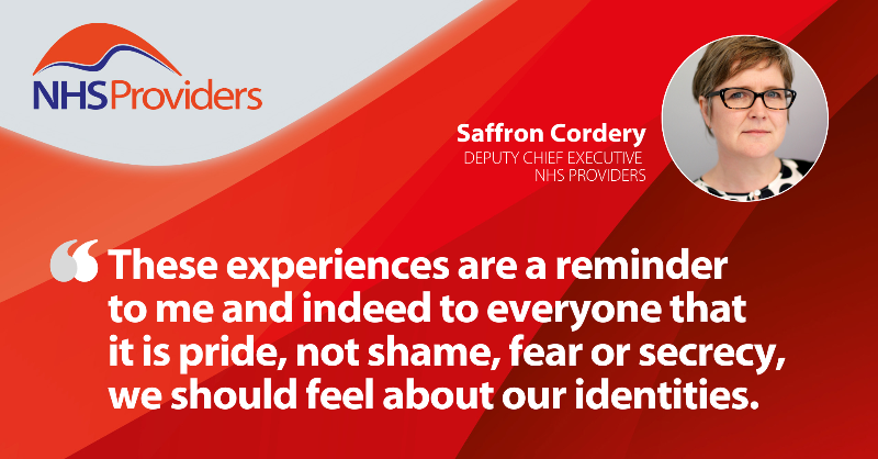 NHSProviders's tweet photo. "I know that if I am proud of who I am, and share it in my way, I pave the way for others to do the same."

@Saffron_Policy marks #Pride2023 by sharing her personal experiences of bringing 'your whole self to work', and how it can help create a more equal society.

Read more 👇