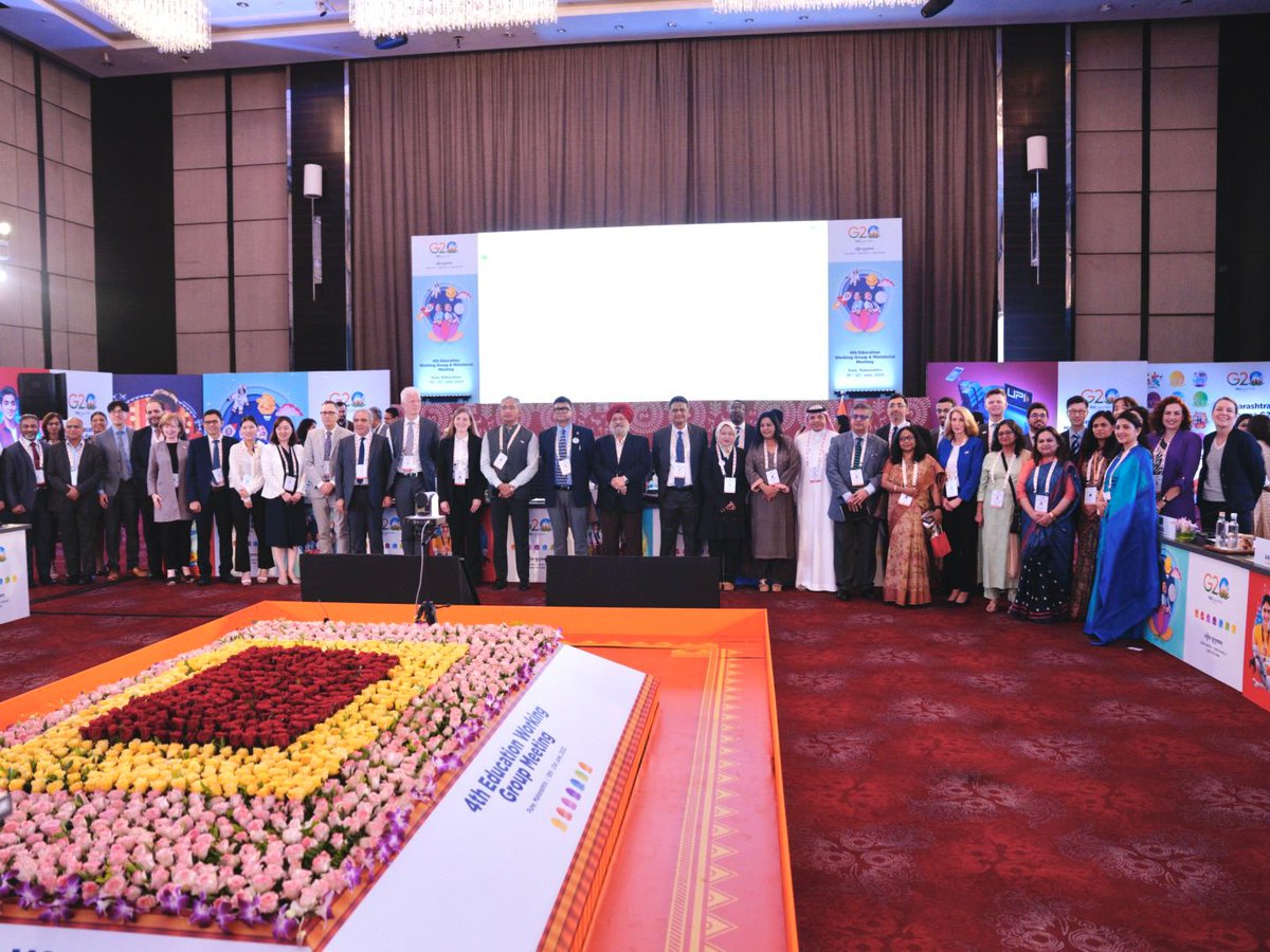 EduMinOfIndia's tweet photo. #G20India: Successfully closing the curtains on the #4thEdWG meeting! With an aim to enhance the holistic development of students and reimagine education to suit the needs of modern workplaces, G20 delegates concluded key deliberations and crucial side events. https://t.co/Tht3ADcm7P