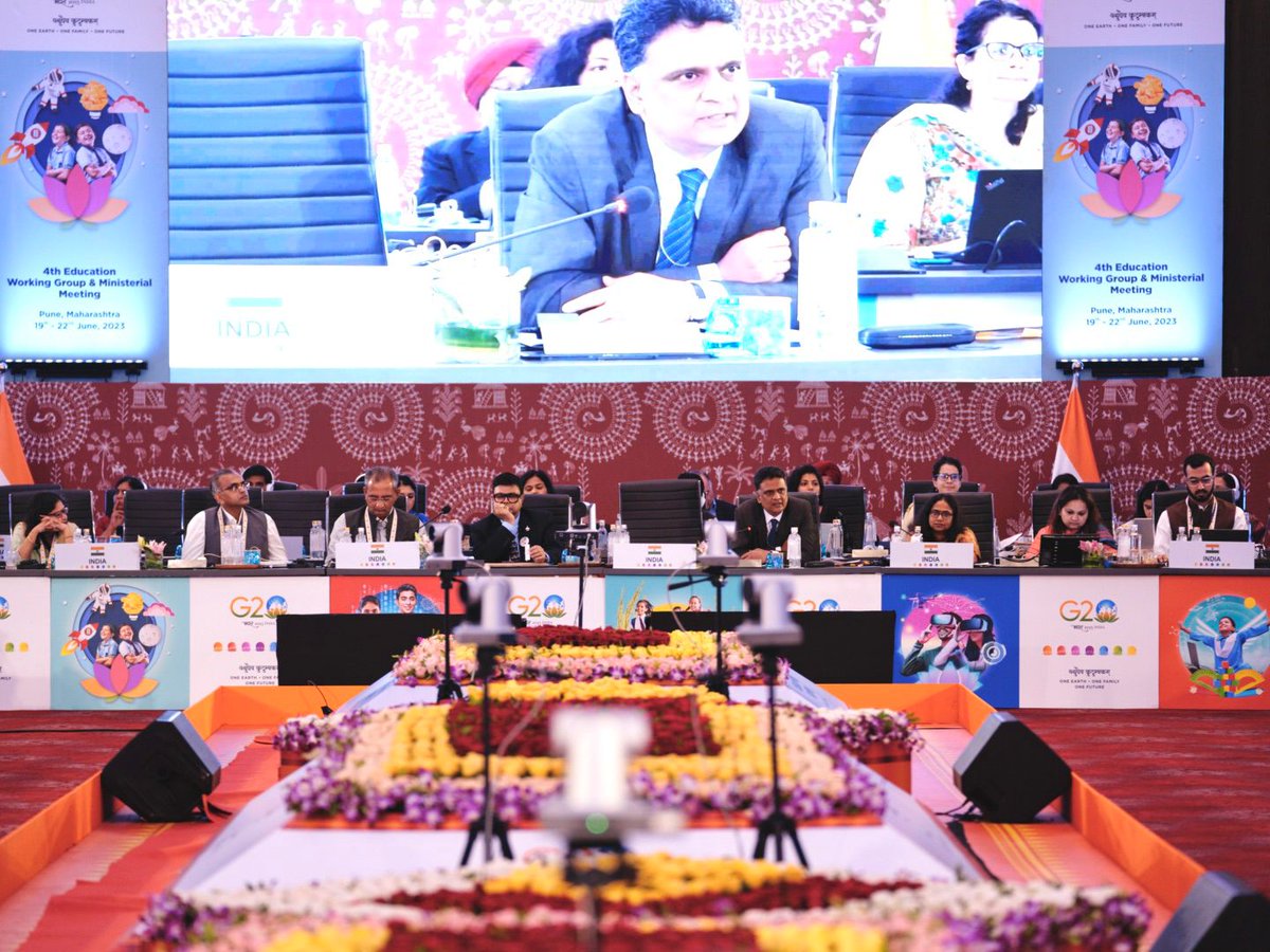 EduMinOfIndia's tweet photo. #G20India: Successfully closing the curtains on the #4thEdWG meeting! With an aim to enhance the holistic development of students and reimagine education to suit the needs of modern workplaces, G20 delegates concluded key deliberations and crucial side events. https://t.co/Tht3ADcm7P