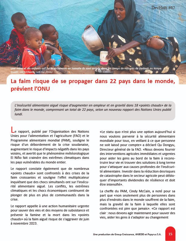 hubvictor's tweet photo. #Dev62
La faim risque de se propager dans 22 pays dans le monde, prévient l’ONU
Téléchargez le lien du 62 e numéro de DevHaïti et lisez l’article👇
https://t.co/AeMH8eQt0r… https://t.co/8tOCujZhZj
