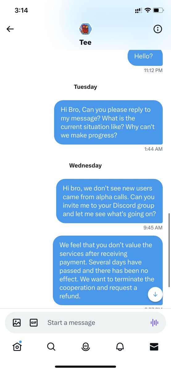 crypto0x0000's tweet photo. @Teefinha97 @Trogoneofficiel 🚨 @Teefinha97 Scammer Alert 🚨

This guy DM my team to promote Alpha call and promised a refund if it was ineffective. However, after receiving the payment, he never replied to my messages again and even blocked me. Please be warned not to cooperate with him. Don’t be deceived. https://t.co/spnXvU5M6e