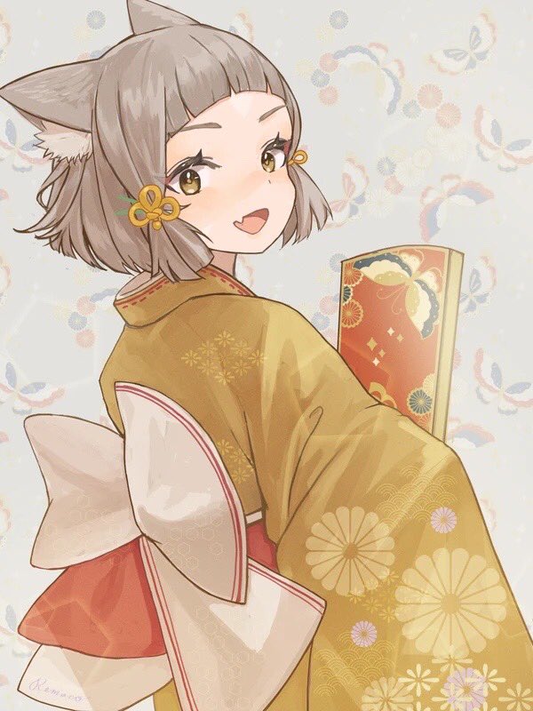 nia (xenoblade) 1girl cat ears animal ears japanese clothes short hair solo kimono  illustration images