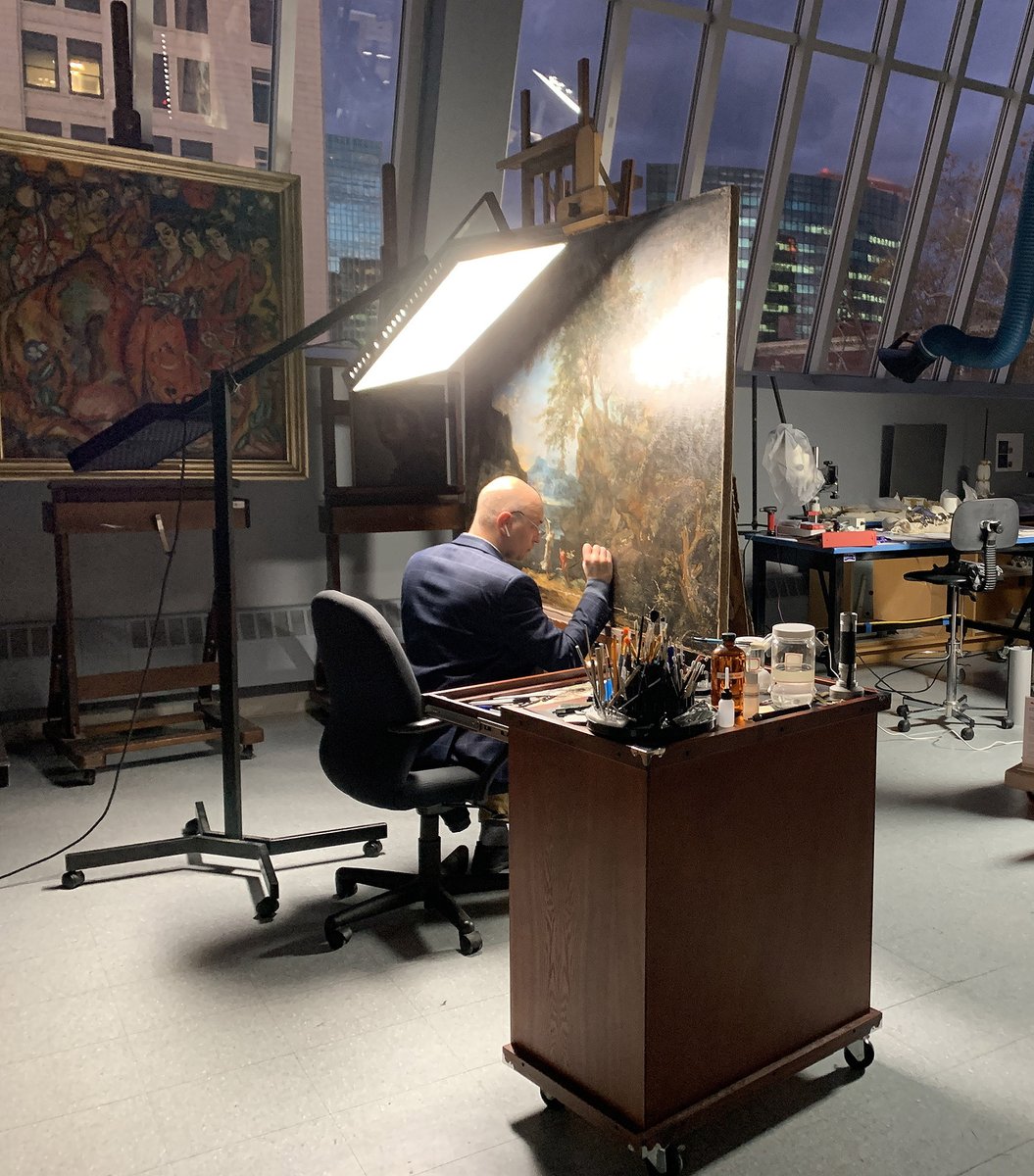 Conservation Talk this Friday at 1pm!

Paintings conservator Allen Kosanovich examines an in-process treatment of Salvator Rosa’s "Landscape with Tobias and the Angel" (c. 1660). Free with admission. Meet in front of the Museum Shop.