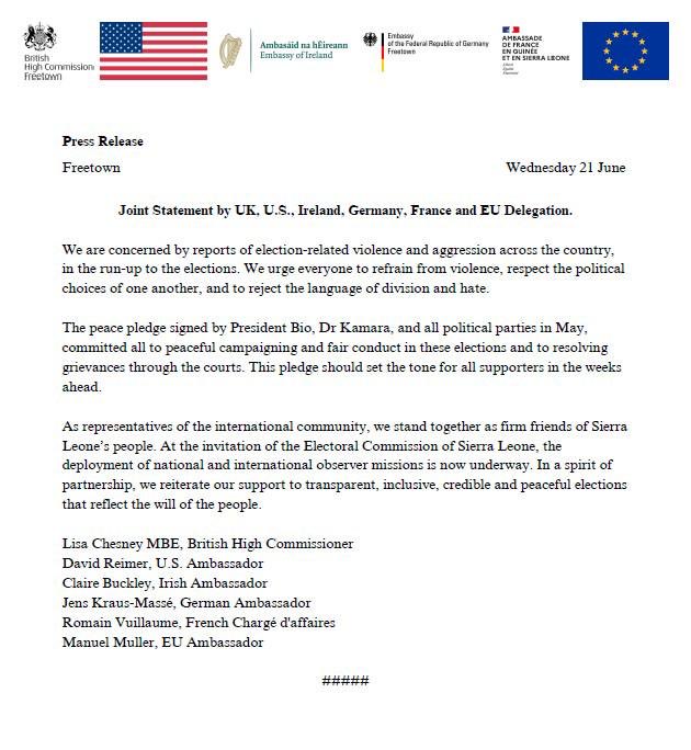 Please see the message below from bilateral development partners in support of peace and nonviolence.