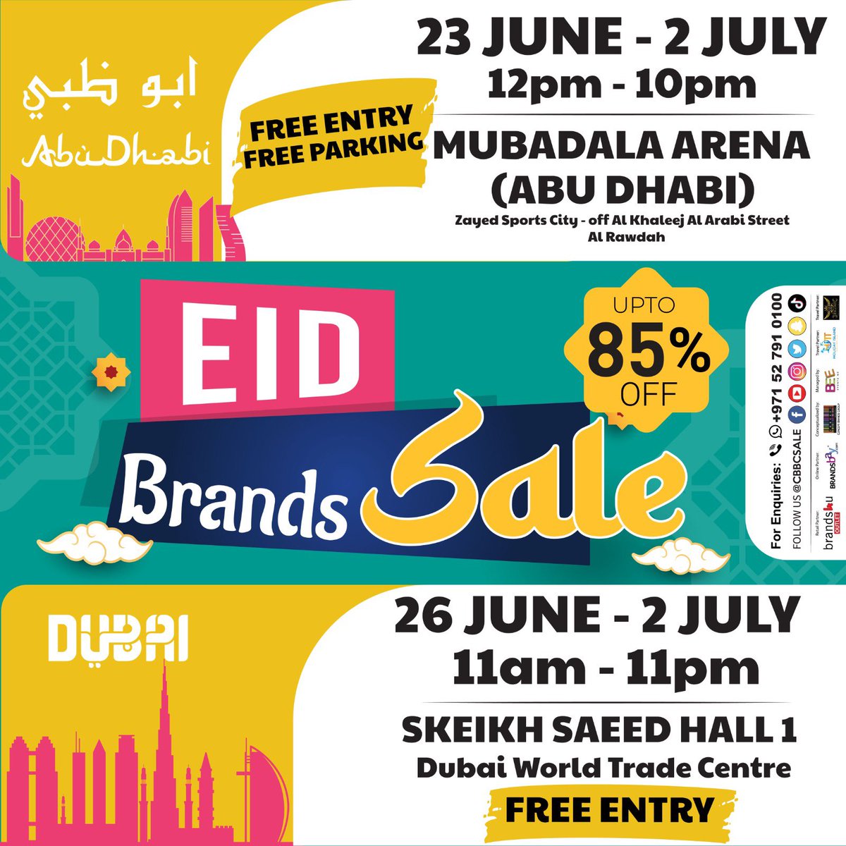 cbbcsale's tweet image. Visit us!
Mubadala Arena, Abu Dhabi
23 June - 2 July
12pm-10pm
Free Entry! Free Parking 

Dubai World Trade Centre 
Sheikh Saeed Hall 1 
26 June - 2 July
10am-10pm
Free Entry!

#cbbcsale #family #joy #happiness #dubai #shopping #fashion #lifestyle #promotion #dxb #uae #brands