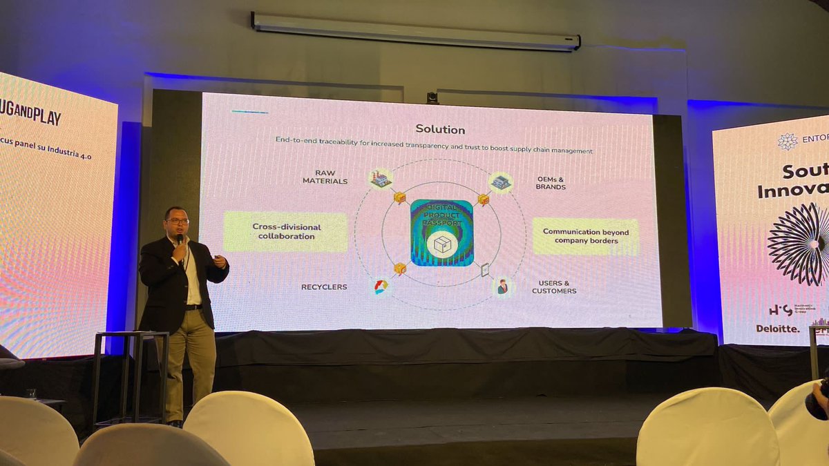 🚀  Xylene's CTO presenting at the PnP South Innovation our traceability solution for digital product passports. This will help companies achieve trust and operational efficiency, leading towards compliance with the European Digital Product Passport legislation.  #Xylene #DPP