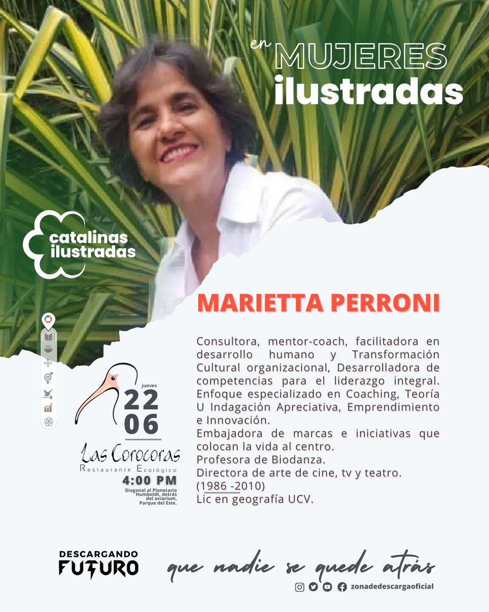 Jueves #22jun en las @LasCorocoras, Parq del Este, diagonal al Planetario
4 pm
#MujeresIlustradas con @MariettaPerroni
Apoya a #DescargandoFuturo, #CatalinasIlustradas para Espacios Seguros y Creativos de Enseñanza, @ZonaD_Descarga para chamos de #Petare

Que nadie se quede atrás