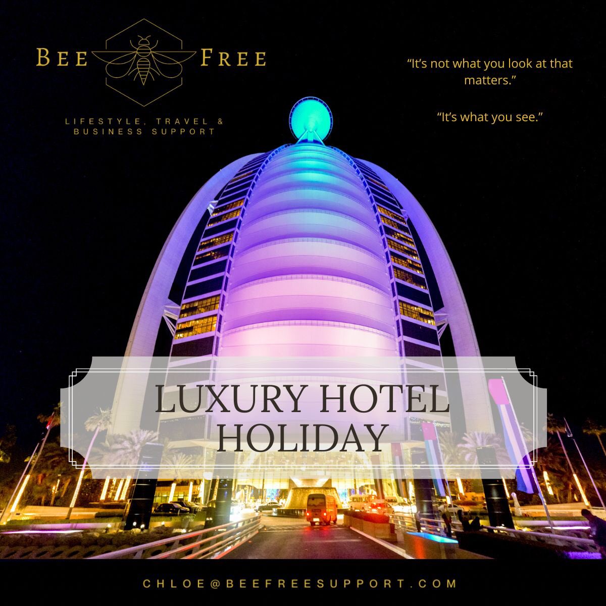 BeeFreeSupport's tweet image. What is your vision of a luxury hotel? 

One of the most luxurious &amp;amp; most iconic hotels, is often considered to be The Burj Al Arab in Dubai.

Need help booking your holiday?
Contact:
beefreesupport.com
chloe@beefreesupport.com

#burjalarab #dubai #beefreesupport