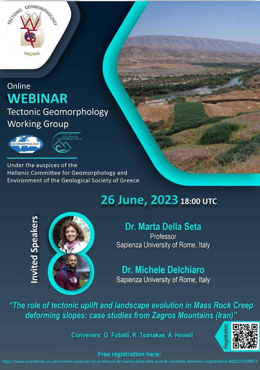 The fourth webinar of the series organised by the IAG Working Group 'Tectonic Geomorphology' is next Monday, 26th June at 18:00 UTC! Find details under 'Forthcoming activities' here: geomorph.org/tectonic-geomo…
and register for free here: eventbrite.co.uk/e/online-webin…
