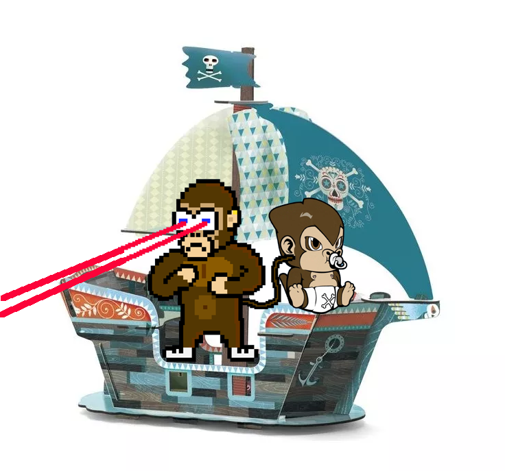 lasers_apes's tweet photo. For the @Memeland waitlist code game, I like the idea of @rodolfosantos to find pirate ships!

Today's game to get a $memecoin waitlist code:
- Follow @lasers_apes
- RT this tweet
- Comment with a picture of a pirate ship WITH and Apes With Lasers or Captz Kong in it!

🦍 x 🏴‍☠️ https://t.co/ICviYivu6b