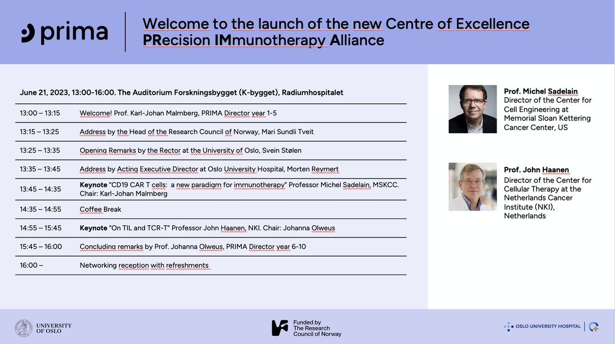 Precision Immunotherapy Alliance (@coe_prima) on Twitter photo Official launch of <a href="/CoE_PRIMA/">Precision Immunotherapy Alliance</a> today! Keynote 1 by @Michel_Sadelain Official launch of <a href="/CoE_PRIMA/">Precision Immunotherapy Alliance</a> today! Keynote 1 by @Michel_Sadelain