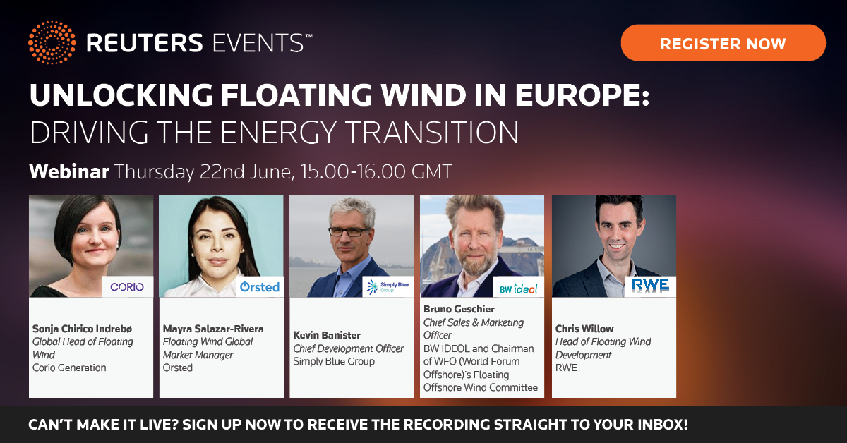 Final call to join Reuters Events’ webinar, ‘Unlocking Floating Wind in Europe: Driving the Energy Transition’ TOMORROW  (Thursday 22nd June) at 15.00-16.00 GMT ➡️bit.ly/3PkC2Qf

#offshorewind #ofweu2023