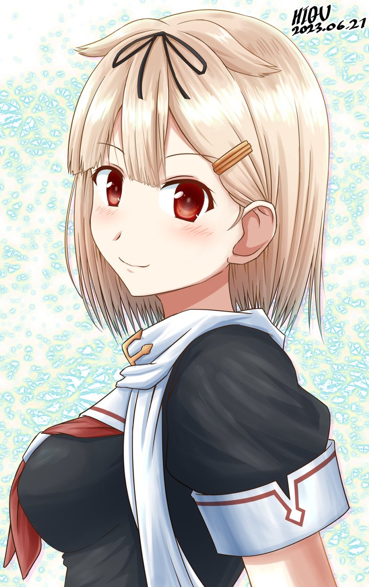 yuudachi (kancolle) ,yuudachi kai ni (kancolle) 1girl solo red eyes blonde hair alternate hair length school uniform serafuku  illustration images