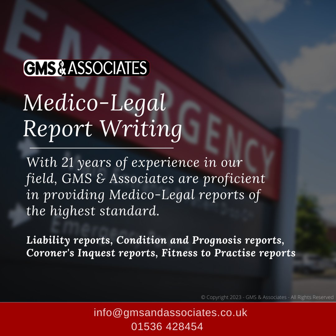 We pride ourselves on our punctuality and professionalism, striving to accommodate our clients’ individual needs.

Speak to us about our Medico-Legal reports. 📞01536 428454

#medicolegal #medicallaw #litigation #uk #expertwitness #reports #medicolegalreports #gms #Law