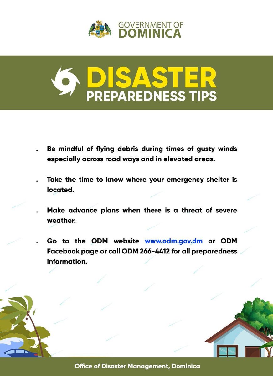 Tropical Storm Bret is expected to impact the Lesser Antilles by late Thursday, and #Dominica has been placed under a Tropical Storm Watch.

As we continue to monitor the system, here are a few important reminders from the Office of Disaster Management.