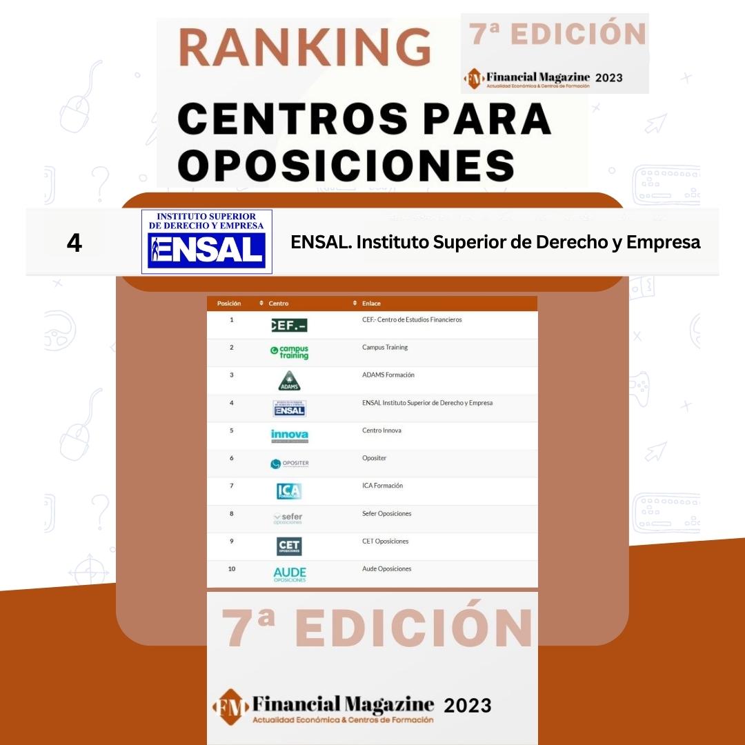 📈 El Ranking de Centros para Oposiciones 2023 en Financial Magazine 🏫 situa a ENSAL Formación como el 4º. Mejor Centros para Oposiciones en España 📝
✅ financialmagazine.es/ranking-centro…

#ENSAL #Formación #Oposiciones #Masters #MastersMBA #MBA #MastersProfesionales #CursosTécnicos