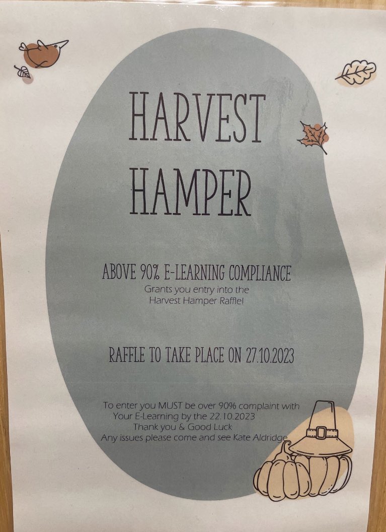 amu_oldham's tweet photo. ✨Our amazing PBE Kate has created a harvest hamper to improve our e-learning compliance ✨ AMU staff above 90% compliant with their e-learning will be entered to win! #gettraining #gottobeinittowinit #goodluck https://t.co/mUj4372MYI