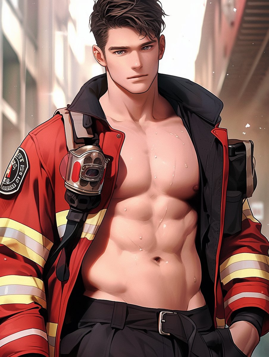 #AIイケメン部 
Beneath the Firefighter's Jacket: Unleashing Courage and Heroism (3)